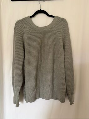 J. Crew Gray 100% Cotton Ribbed Knit Crewneck Sweater